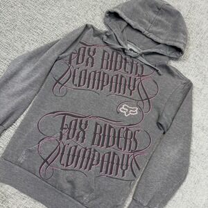Fox Racing Hoodie Women's Small Gray Pink Sweatshirt Grunge Rock Y2K
